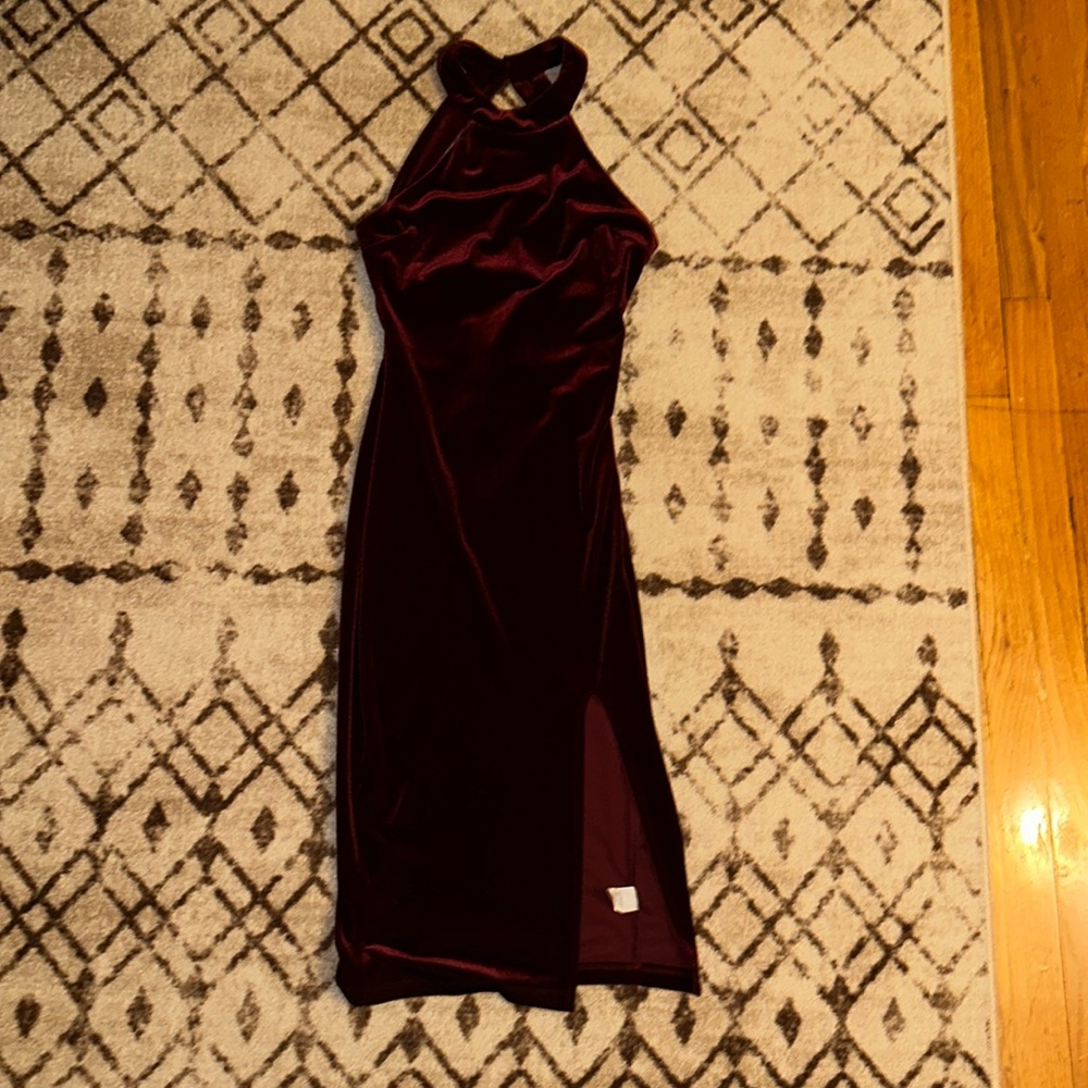 Windsor red/maroon faux velvet midi dress